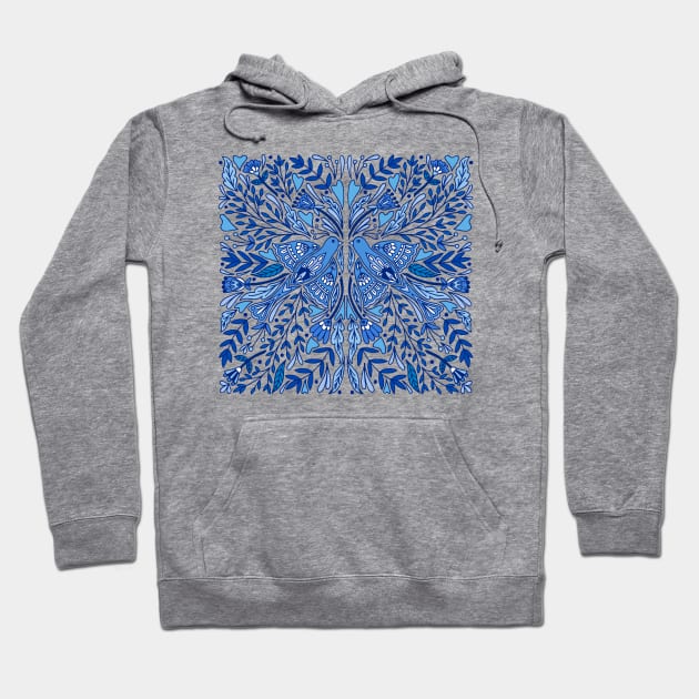 Folk Art Bird | Blue Birds | Scandinavian Folk Art Hoodie by HLeslie Design